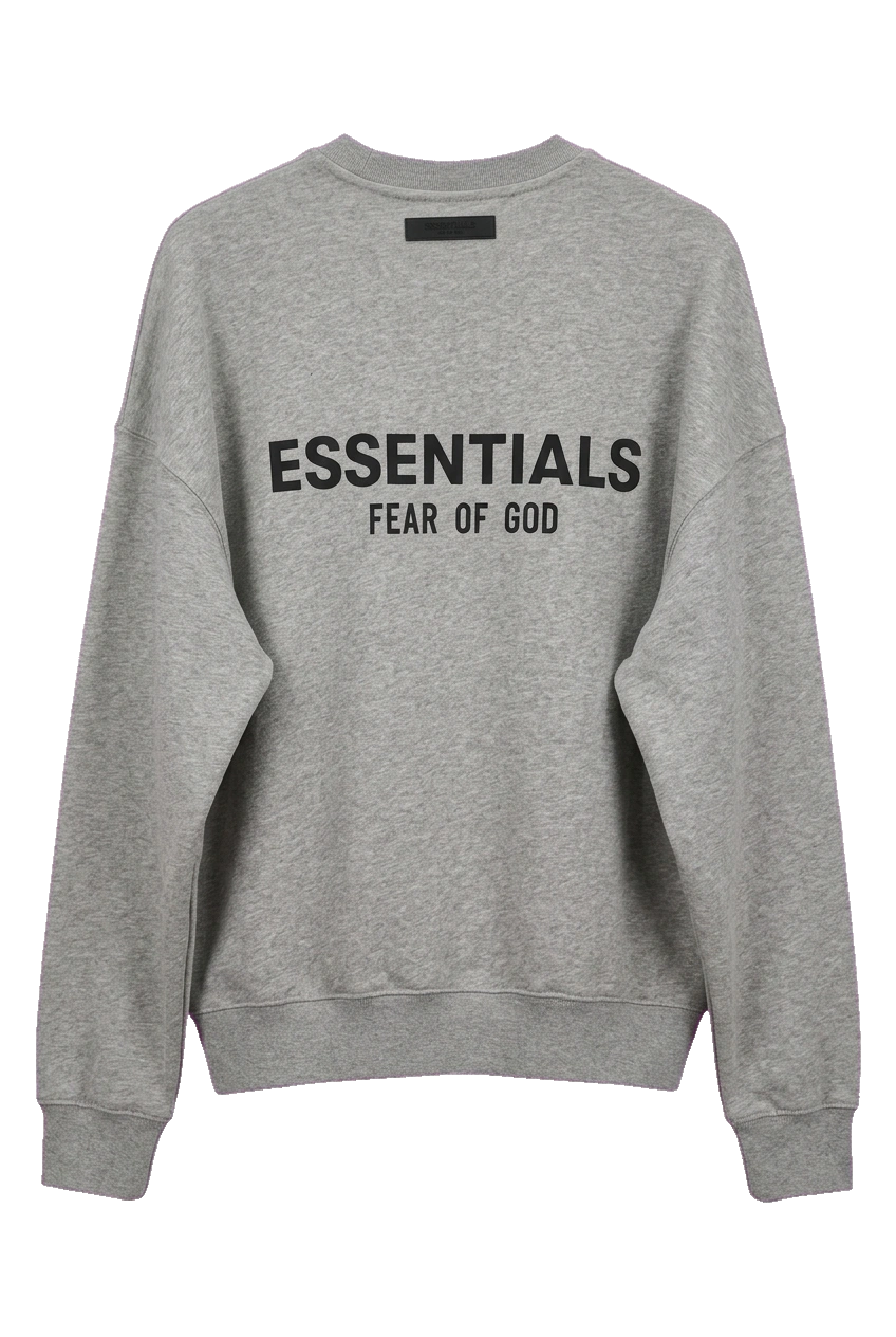Back of Essentials gray crewneck